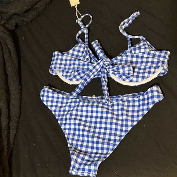 Blue and White Gingham Bikini Set - Picture 3 of 3